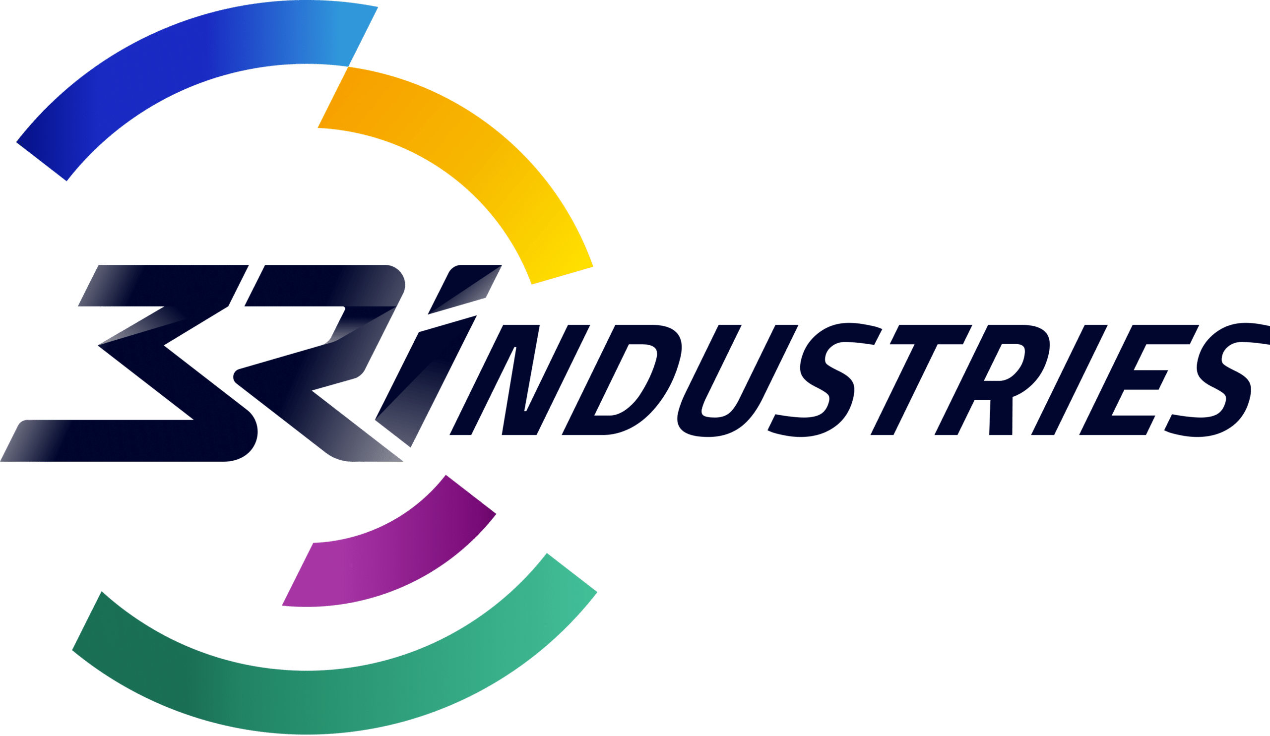 logo-3RI-fonce - E-PIEZO Logo for 3D Industries with dark blue, italic text and multicolored arc elements wrapping around the letters.